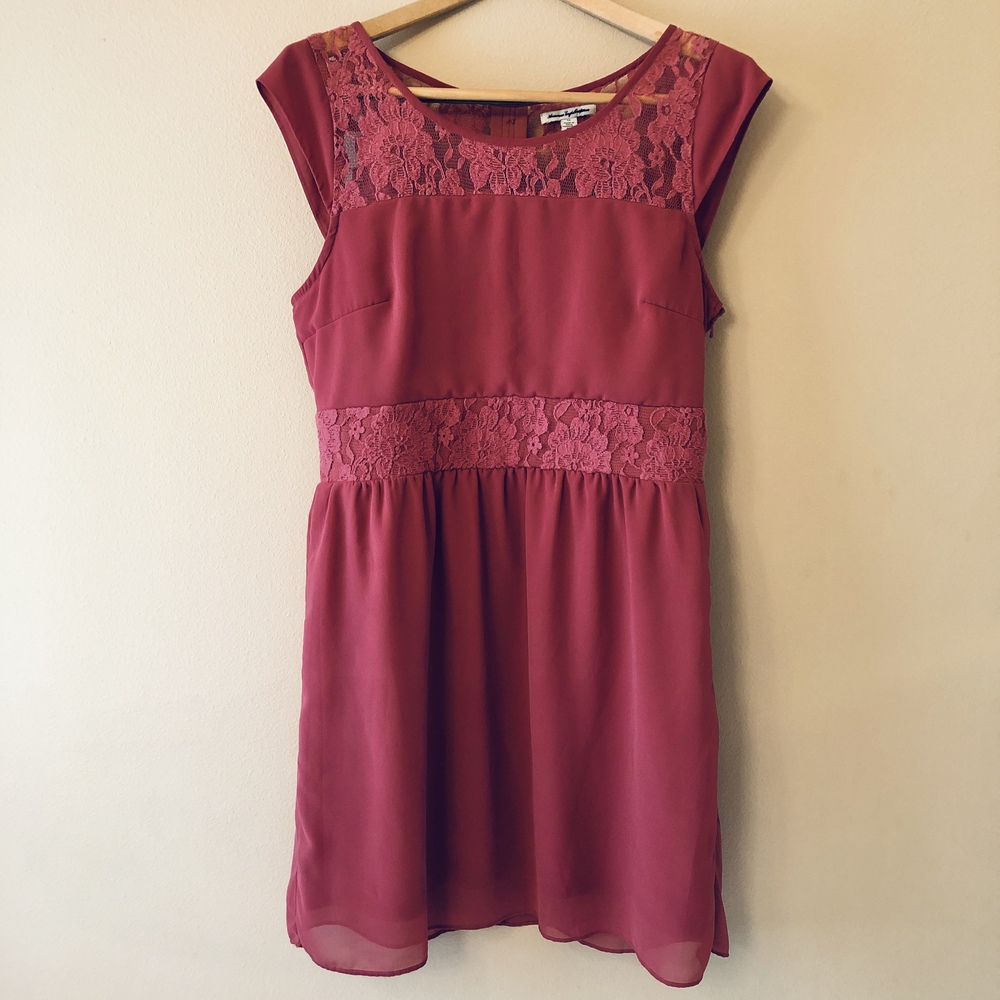 American Eagle Dress Mauve Rose Pink Cap Sleeve with Lace Size 12